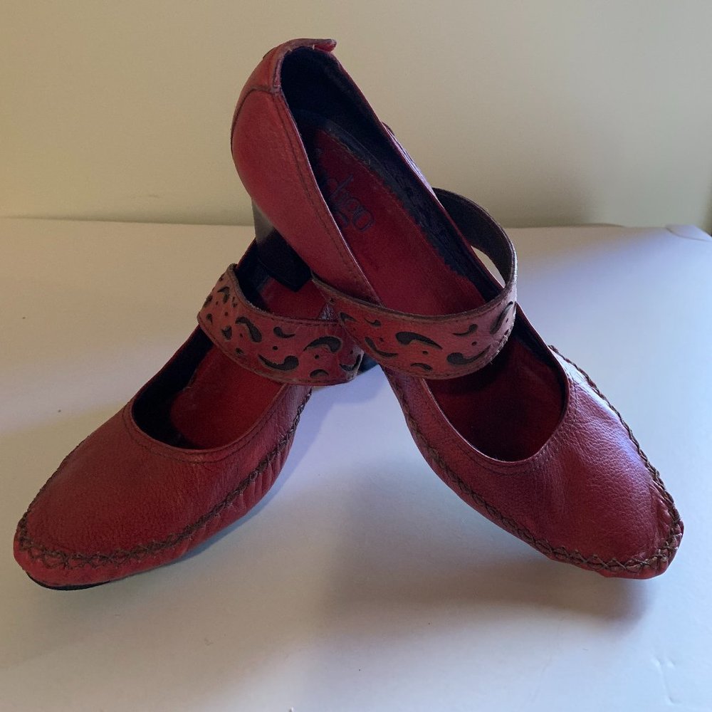 Indigo Red Leather Mary Jane Heels
